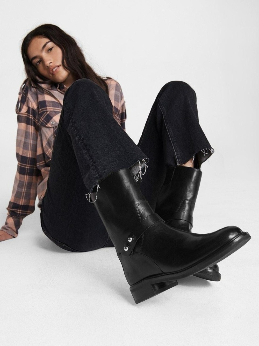 Rag & Bone Slayton Moto Boots – Size 9.5 Leather Pull On Black Biker Luxury